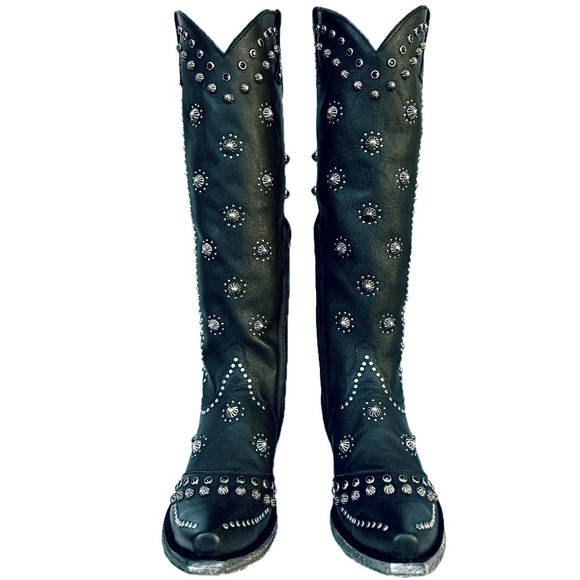 OLD GRINGO Kellie 18” L3095-1 Studded Knee High Cowboy Western Black Boots - Picture 2 of 7